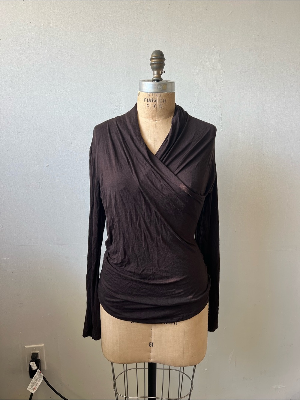 MaxMara Dark Brown Wrap-Front Long Sleeve Top